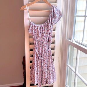 Heatherly Floral One Shoulder Tie Belt Stretch Dress S